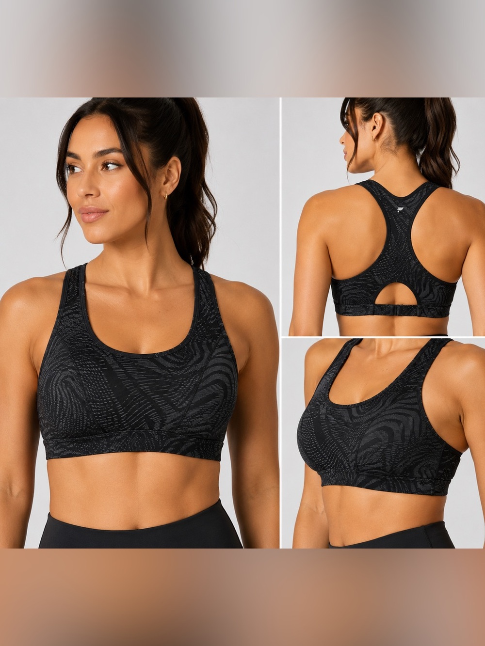 Fabletics Padded Racerback Sports Bra XXL/1X Black Gray NWT
